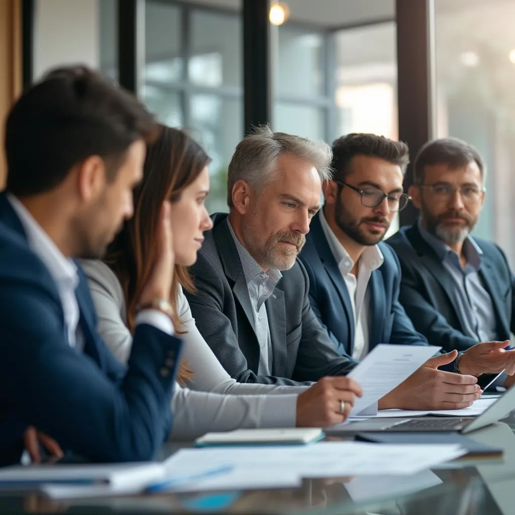 Equipo de consultores en reunión estratégica
